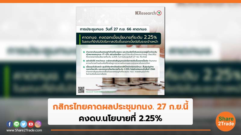 กสิกรไทยคาดผลประชุมกนง 27 ก ย นี้ คงดบ นโยบายที่ 2 25 Share2trade